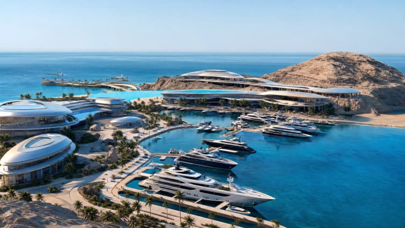 Sindalah Island Resort — futuristic island marina with superyachts и luxury NEOM mood